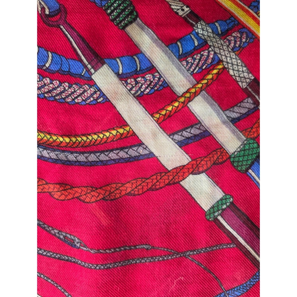 Hermes Red Twill Silk Fouets et Badines Iconic Equestrian Virginie Jamin Scarf - Picture 10 of 14